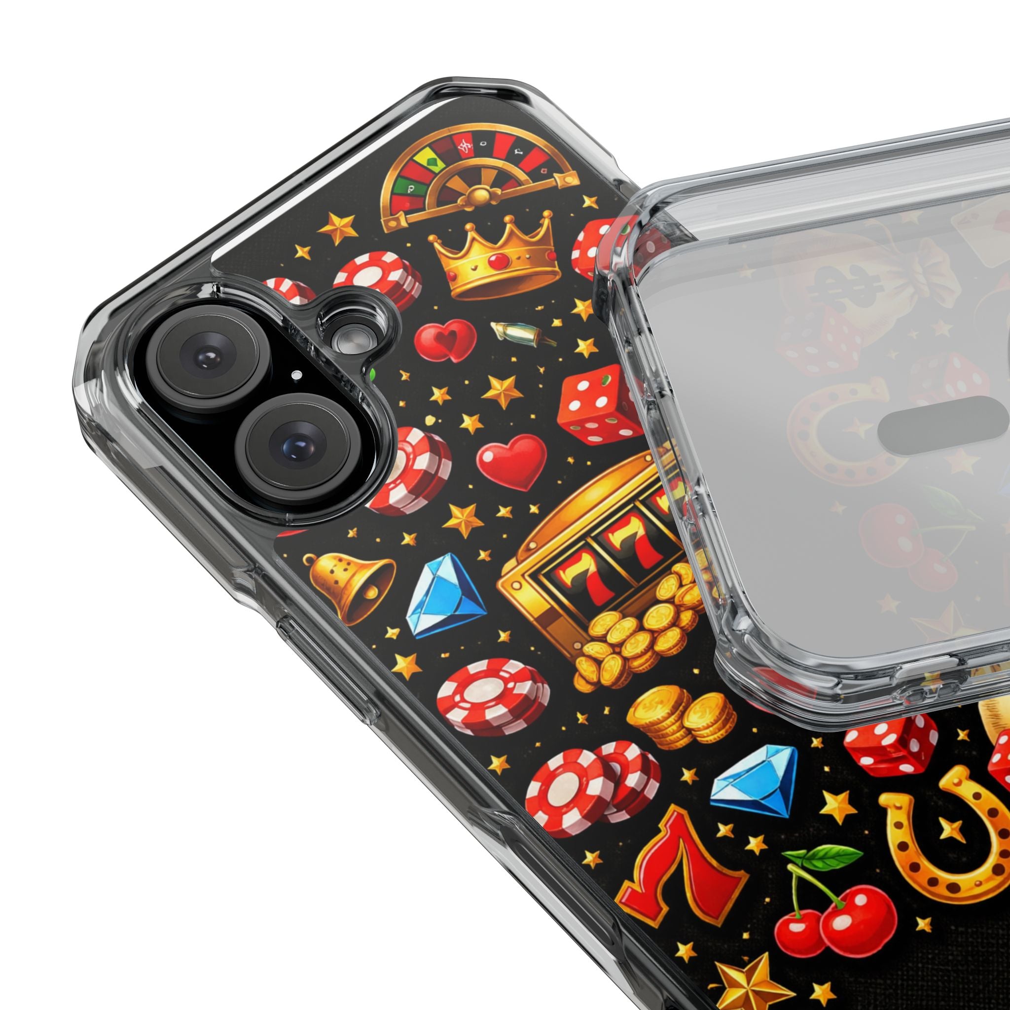 Casino Luck Clear Magnetic Phone Case — Slot Machine & Poker Icons